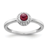 14k White Gold Diamond and Cabochon Garnet Ring